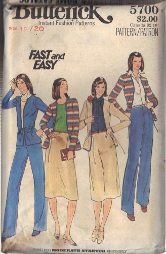BUTTERICK PATTERN 5700 SIZES 18 & 20 MISSES' JACKET, SKIRT, PANTS UNCUT
