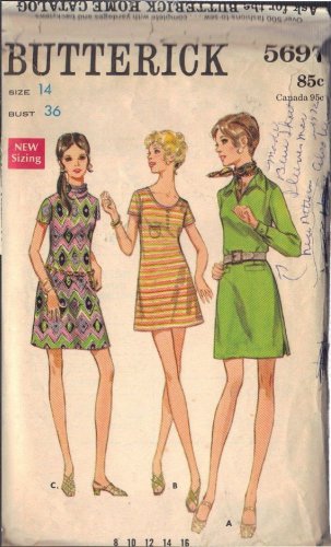 BUTTERICK PATTERN 5697, MISSES' ONE-PIECE MINI DRESS SIZE 14