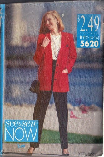BUTTERICK PATTERN 5620 SIZES 12-14-16 MISSES' JACKET, TOP, PANTS UNCUT