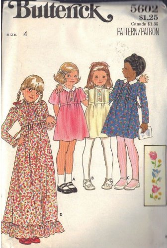 BUTTERICK PATTERN 5602 SIZE 4 FOR GIRLS' DRESS IN 4 VARIATIONS UNCUT