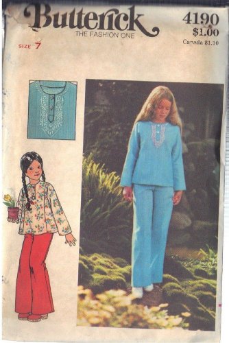 BUTTERICK PATTERN 4190 SIZE 7 GIRLS' TOP AND PANTS UNCUT