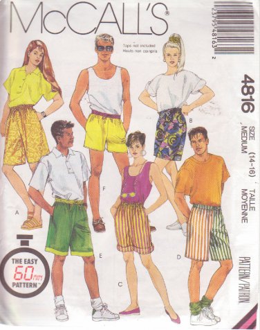 McCALL'S PATTERN 4816 SIZE MD 14-16 UNISEX SHORTS IN 2 LENGTHS