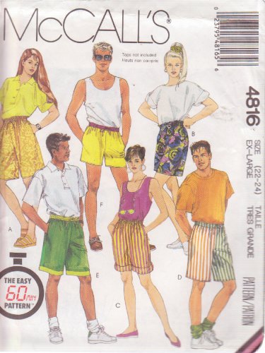 McCALL'S PATTERN 4816 SIZE XL 22-24 UNISEX SHORTS IN 2 LENGTHS