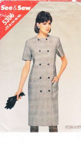 BUTTERICK PATTERN 5306 SIZES 14-16-18 MISSES DOUBLE BREASTED' DRESS