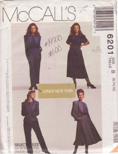 McCALL'S PATTERN 6201 SIZE 8/10/12 MISSES' JONES NY JACKET, TOP, SKIRT, PANTS