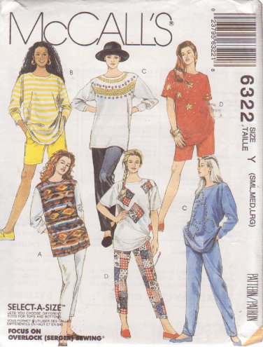 McCALL'S PATTERN 6322 SIZES S/M/L MISSES' TOPS, PANT IN 2 LENGTHS, SHORTS