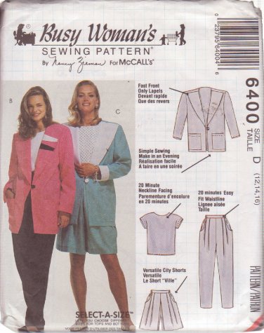 McCALL'S PATTERN 6400 SIZES 12/14/16 MISSES' JACKET, TOP, PANTS, SHORTS  UNCUT