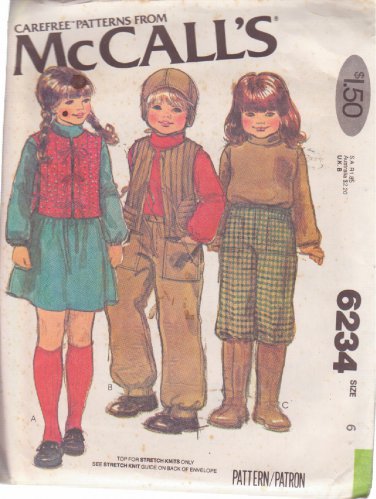McCALL'S PTRN 6234 SZ 6 UNISEX CHILD'S VEST, TOP, PANTS, HAT, GIRLS' SKIRT UNCUT