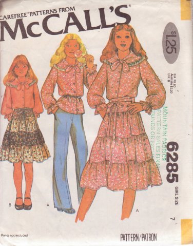 McCALL'S PATTERN 6285 SIZE 7 GIRLS' BLOUSE AND WRAP SKIRT