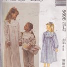 McCALL'S PATTERN 5698 SIZE XS 2/4 GIRLS' NIGHTGOWN, PAJAMAS, BOOTIES, DOLL