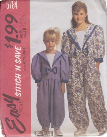 McCALL'S PATTERN 5784 SIZES 7/8/10/12 CHILD'S' JUMPSUIT UNCUT