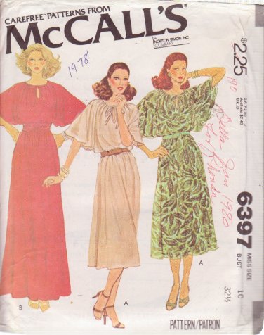 McCALL'S PATTERN 6397 SIZE 10 MISSES' DRESS IN 2 LENGTHS