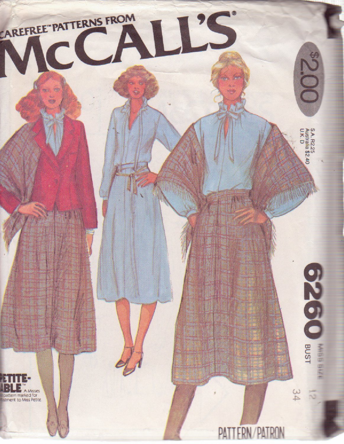 McCALL'S PATTERN 6260 SIZE 12 MISSES' UNLINED JACKET, BLOUSE, SKIRT ...