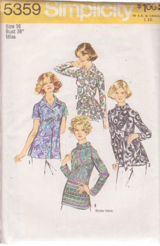 SIMPLICITY 5359 VINTAGE PATTERN SIZE 16 MISSES' BLOUSES IN 4 VARIATIONS UNCUT
