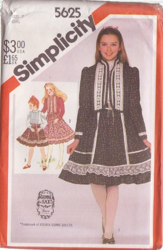 SIMPLICITY PATTERN 5625 SIZE 7 UNCUT GIRL'S GUNNE SAX SKIRT, BLOUSE, JACKET
