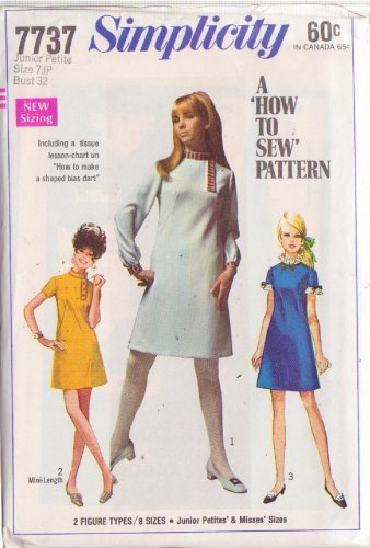 SIMPLICITY VINTAGE PATTERN 7737 SIZE 7JP JR/PET DRESS 2 LTHS 3 STYLES UNCUT