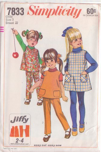 SIMPLICITY VINTAGE PATTERN 7833 SIZE 3 GIRL&acirc;��S JUMPER, TOP, PANTS UNCUT