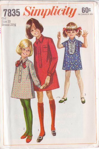 SIMPLICITY VINTAGE PATTERN 7835 SZ 10 GIRL&acirc;��S SHIRT DRESS 3 VARIATIONS UNCUT