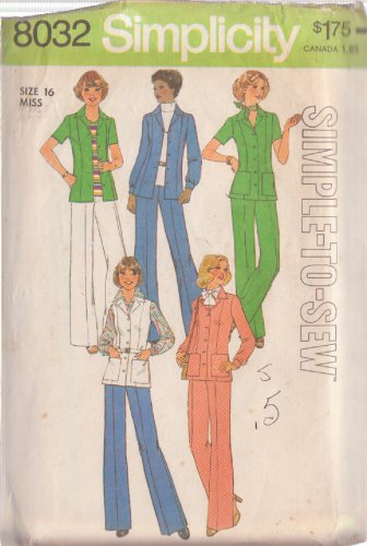 SIMPLICITY PATTERN 8032 SIZE 16 MISSES' SHIRT-JACKET, PANTS