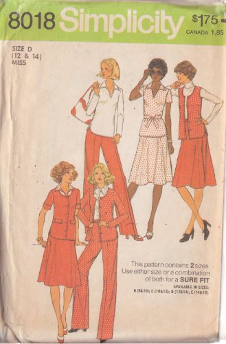 SIMPLICITY PATTERN 8018 SIZE 12 MISSES' SKIRT, PANTS, TOP, JACKET