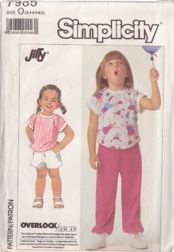 SIMPLICITY PATTERN 7985 SIZES 5 & 6 CHILD'S KNIT TOP, PULL ON PANTS, SHORTS