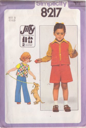 SIMPLICITY VINTAGE PATTERN 8217 SIZE 5 CHILD'S VEST, GAUCHOS AND PANTS UNCUT