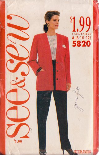 Butterick pattern 5820 sizes 8/10/12 misses' jacket and pants
