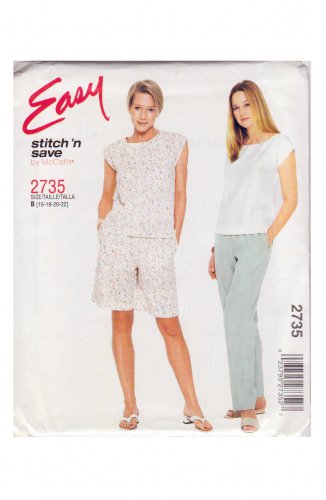 McCALL'S 2000 PATTERN 2735 SIZE 16/18/20/22 MISSES' TOP PANTS SHORTS UNCUT
