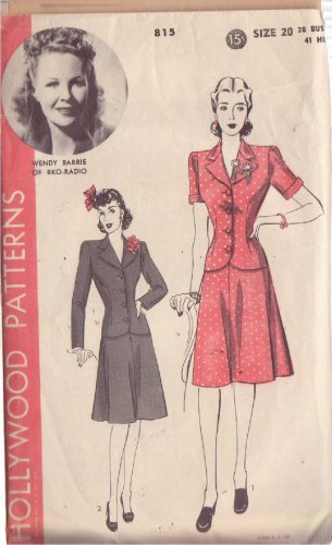 HOLLYWOOD PATTERN 815  SZ 20 MISSES&acirc;�� 40'S TWO PIECE SUIT WENDY BARRIE