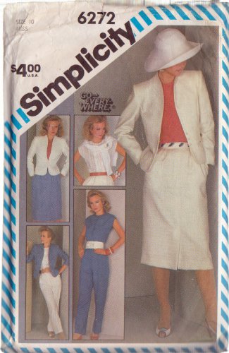 SIMPLICITY PATTERN 6272 SIZE 10 MISSES' PANTS, SLIM SKIRT, LINED JACKET AND TOP  3.00