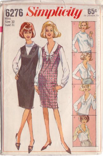 SIMPLICITY PATTERN 6276 SIZE 10  MISSES' BLOUSE W/4 NECKLINES AND JUMPER UNCUT