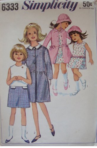 SIMPLICITY 1965 PTRN 6333 SIZE 10 CHILD'S A-LINE DRESS, LINED COAT, HAT UNCUT