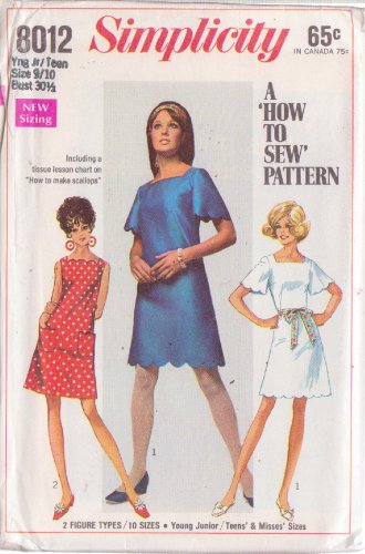 SIMPLICITY PATTERN 8012 SIZE 9/10 MISSES' DRESS IN 2 VARIATIONS UNCUT