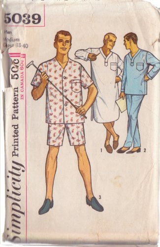SIMPLICITY VINTAGE 5039 SIZE MEDIUM 38-40 MEN'S PAJAMAS AND NIGHTSHIRT