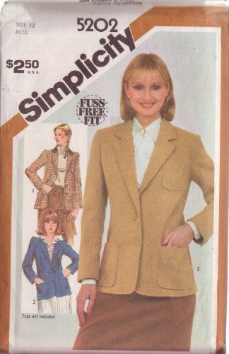 SIMPLICITY 1981 VINTAGE 5202 SIZE 12 MISSES' LINED JACKET