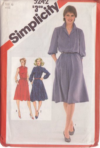 SIMPLICITY 1981 VINTAGE 5242 SIZE 10 MISSES PULLOVER SHIRT DRESS