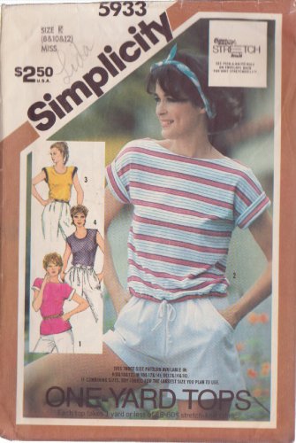 SIMPLICITY VINTAGE 1983 PATTERN 5933 SIZE 8 MISSES' PULLOVER TOP IN 4 VARIATIONS