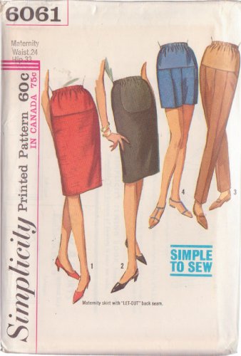 SIMPLICITY VTG 1965 PTRN 6061 SZ 24 MISSES' MATERNITY SKIRT SLACKS SHORTS UNCUT