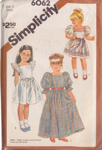 SIMPLICITY VINTAGE 1983 PATTERN 6062 SIZE 5 GIRL'S PULLOVER DRESS 2 LENGTHS