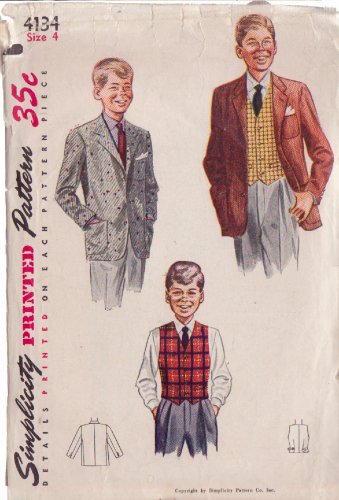 SIMPLICITY  VINTAGE PATTERN 4134 SIZE 4 CHILD'S JACKET AND VEST
