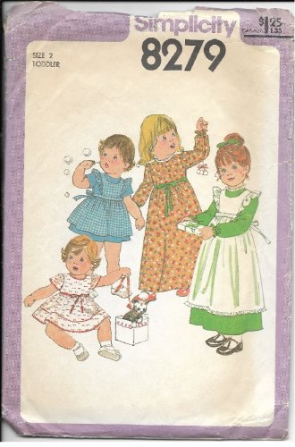 SIMPLICITY VINTAGE 1977 PATTERN 8279 SIZE 2 TODDLERS' DRESS & PINAFORE IN 2 LENGTHS
