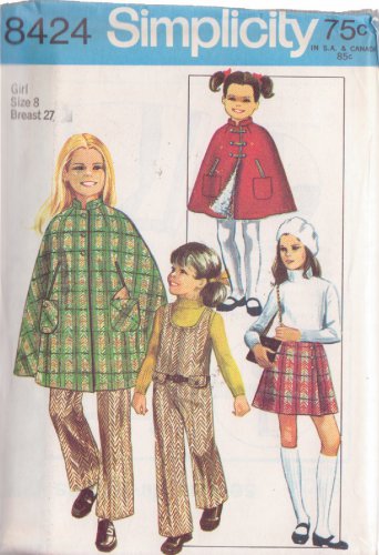 SIMPLICITY PATTERN 8424 SIZE 8 FOR GIRL&acirc;��S PANTJUMPER, CAPE, WRAP SKIRT UNCUT