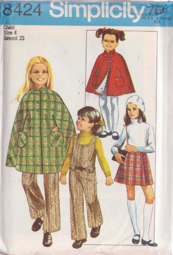 SIMPLICITY VINTAGE 1969 PATTERN 8424 SIZE 4 GIRL'S PANTJUMPER CAPE WRAP SKIRT UNCUT