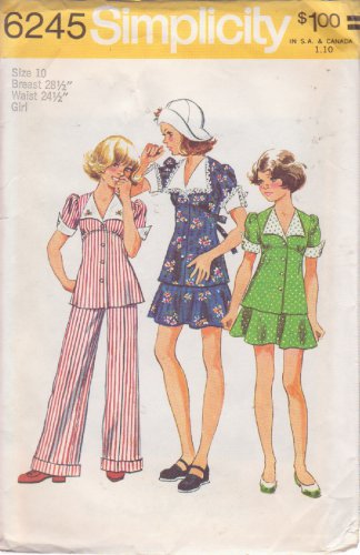 SIMPLICITY VINTAGE 1974 PATTERN 6245 SIZE 10 GIRLS,2 PIECE DRESS OR TOP & PANTS