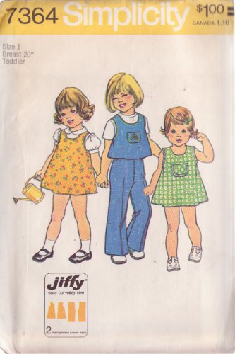 SIMPLICITY VINTAGE 1976 PATTERN 7364 SIZE 1 TODDLER DRESS TOP PANTS