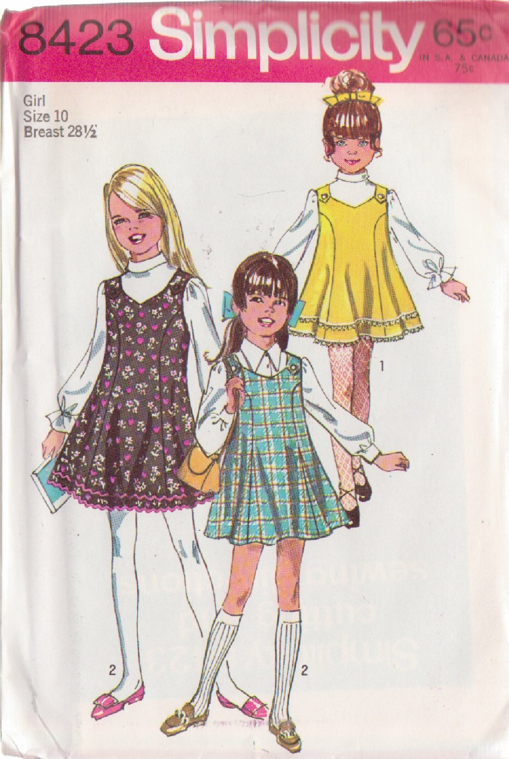 SIMPLICITY PATTERN 8423 SIZE 10 FOR GIRL’S JUMPER IN 3 VARIATIONS UNCUT