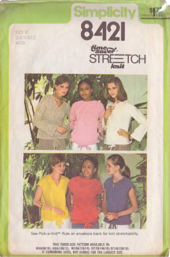 SIMPLICITY PATTERN 8421 SIZE 8 MISSES PULLOVER TOPS IN 6 VARIATIONS