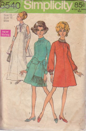SIMPLICITY PATTERN 8540 SIZE 16 MISSES DRESS IN 2 LENGTHS, SASH OR STOLE