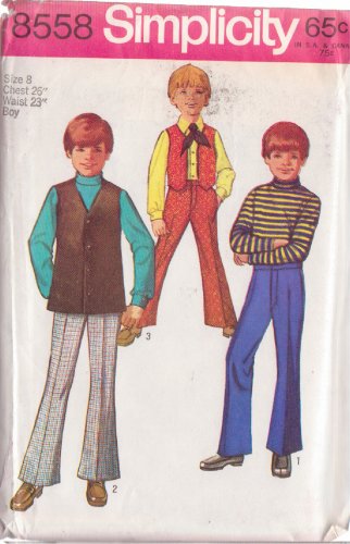 SIMPLICITY PATTERN 8558 SZ 8 BOYS&acirc;�� BELL-BOTTOM PANTS, VEST 2 VARIATIONS UNCUT