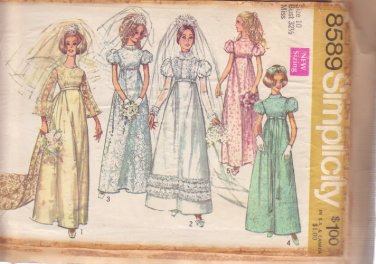 SIMPLICITY PATTERN 8589 SZ 10  MISSES BRIDAL DRESS, DETACHABLE TRAIN, BRIDESMAID